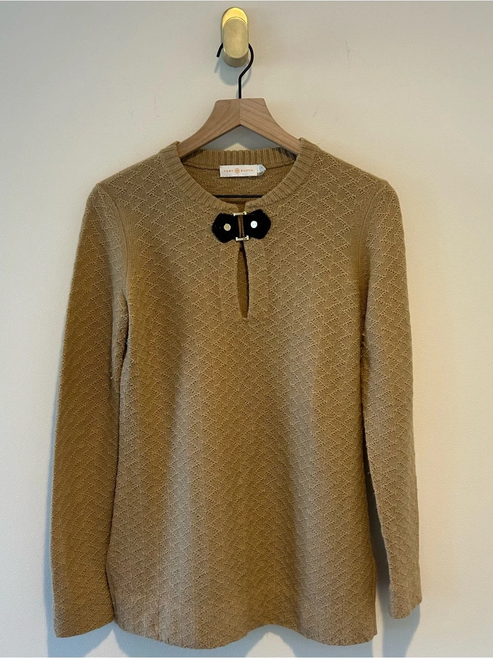 Tory Burch Women’s Crewneck Sweater Keyhole with Leather Accent